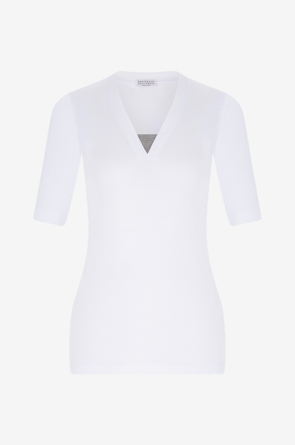 BRUNELLO CUCINELLI T-Shirt mit 3/4-Ärmeln und V-Ausschnitt Precious Detail Damen WEISS 1
