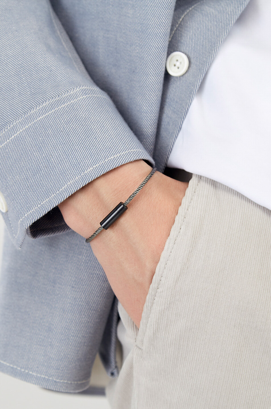 LE GRAMME Bracelet câble en argent brossé et céramique Câble Le 7g Homme NOIR 2