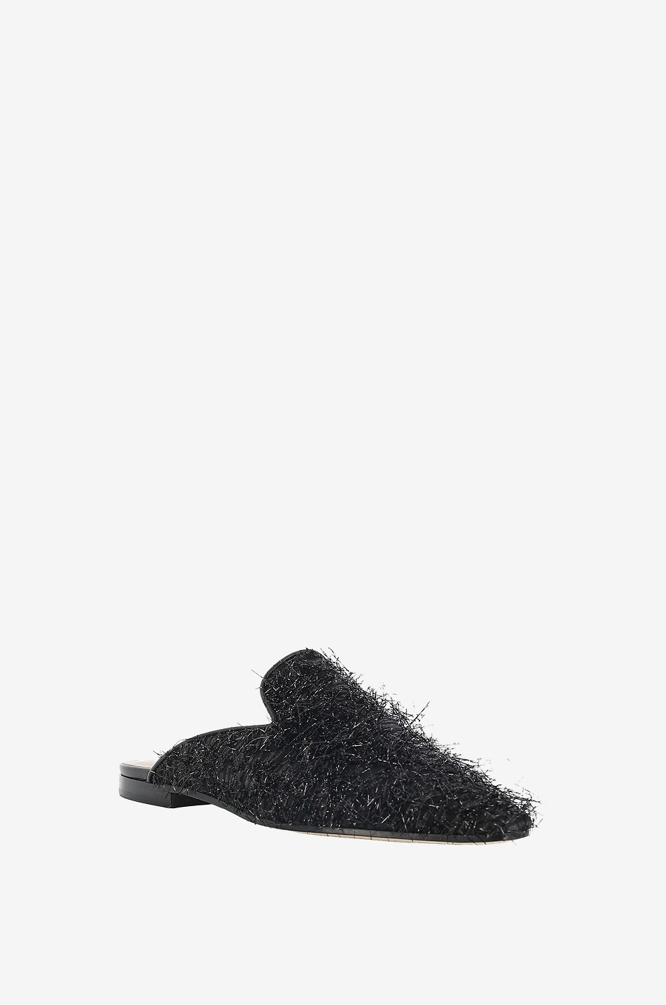 Lurex fringe adorned flat satin slides