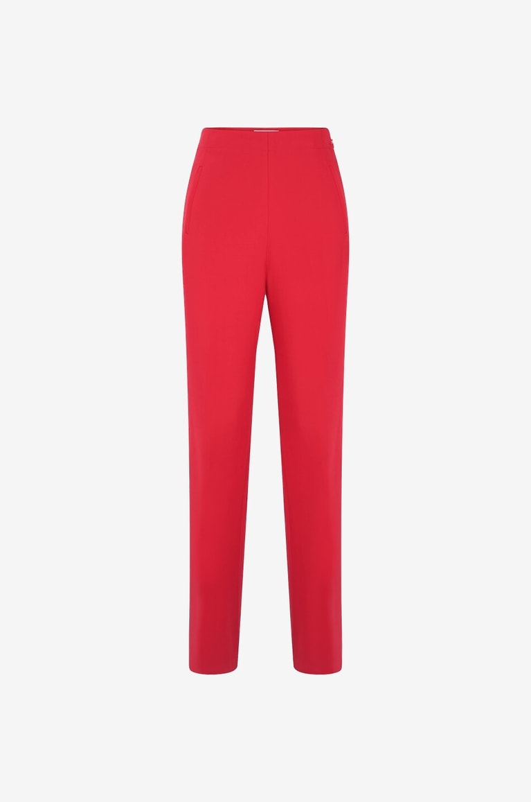 ROLAND MOURET Wide-leg high-rise wool and silk trousers Women RED 1