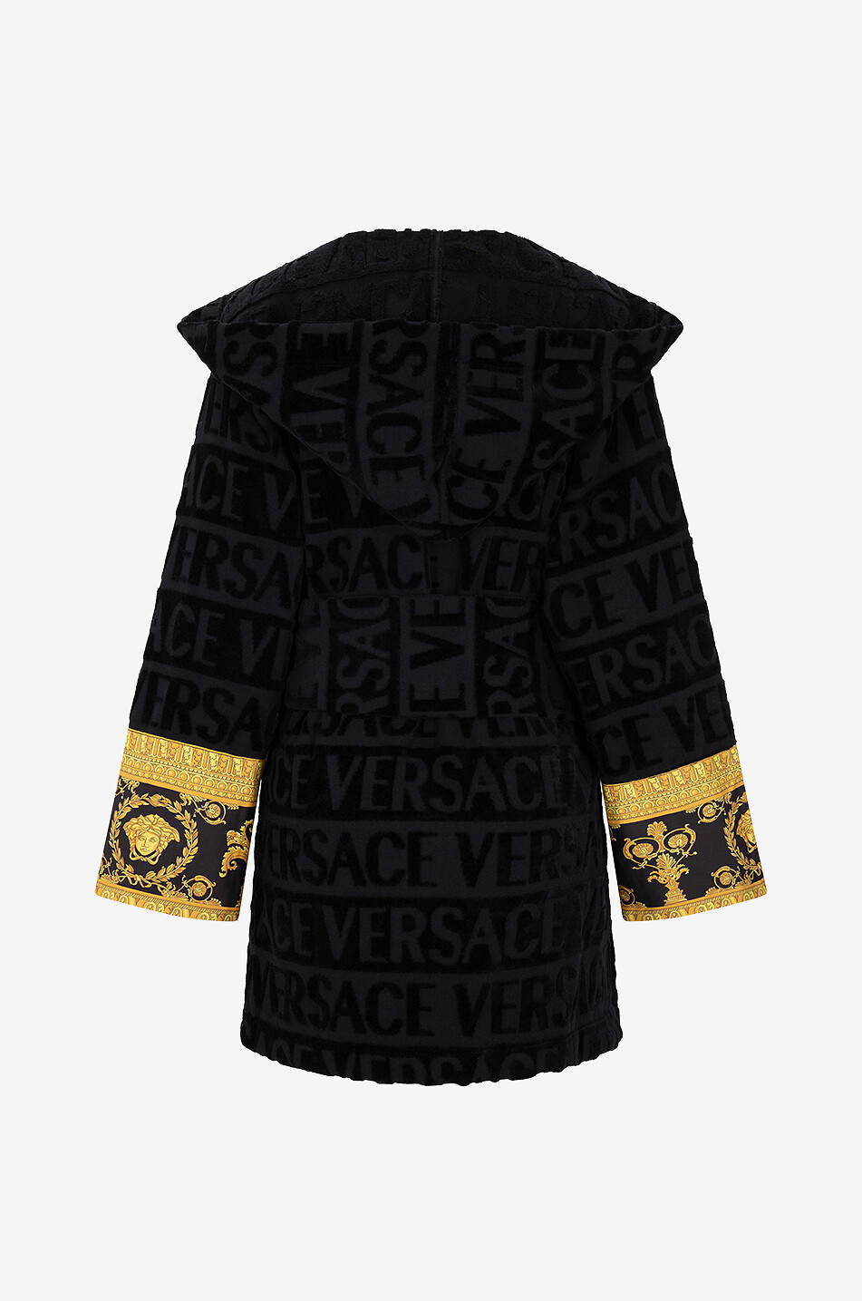 VERSACE Kurzer Bademantel aus Frottee VERSACE ALL-OVER Damen SCHWARZ 2