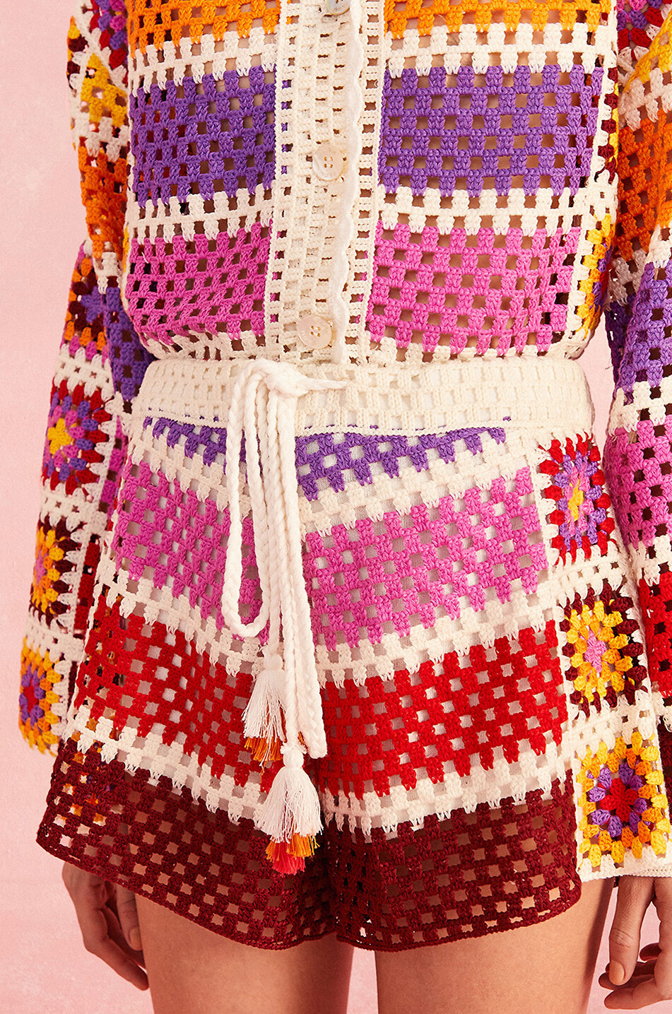 FARM RIO Mixed Crochet Stripes openwork mini shorts Women MULTI COLOURED 4