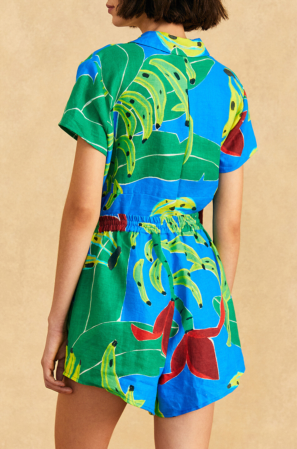 Banana Leaves printed linen shorts