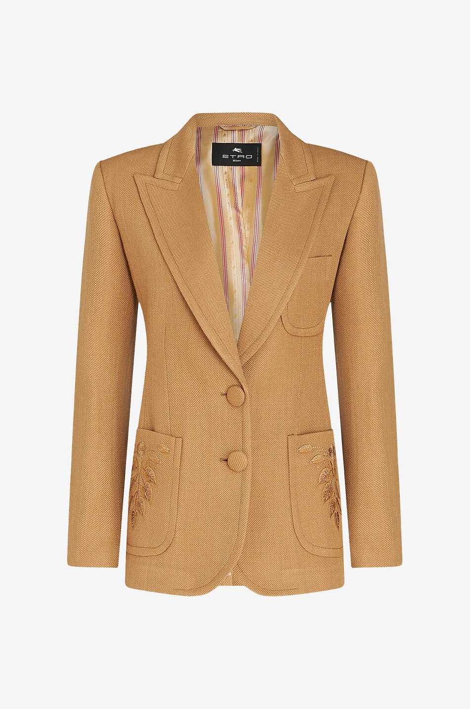 Blazer en sergé à boutonnage simple et broderies florales