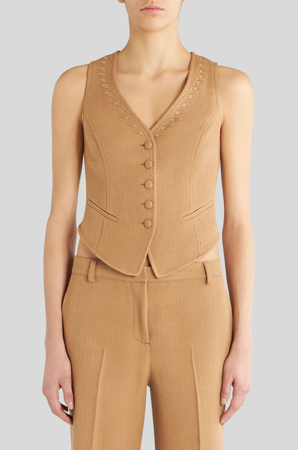 Gilet en gabardine brodé feuillage