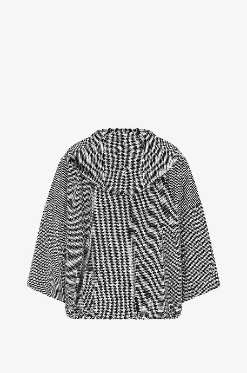 Sequin adorned houndstooth check hooded jacket