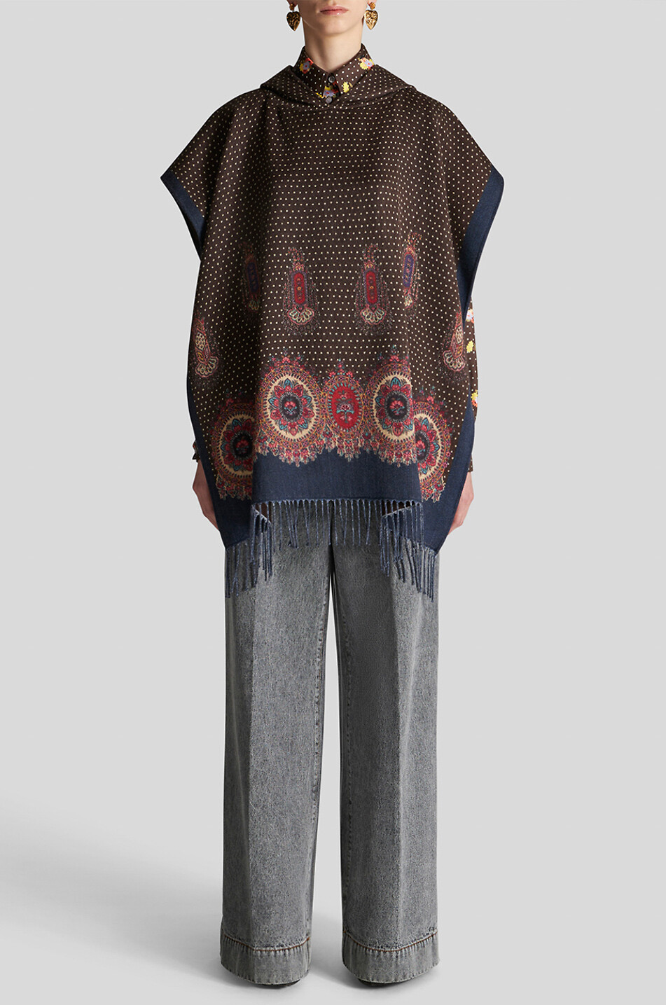 ETRO Cape jacquard à capuche motif médaillons et pois Femme CAMEL 3