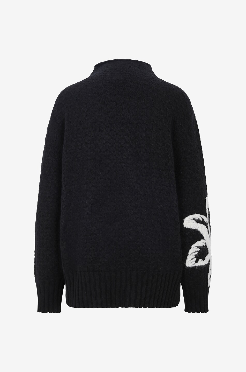 Flower embroidered oversize stand-up collar jumper