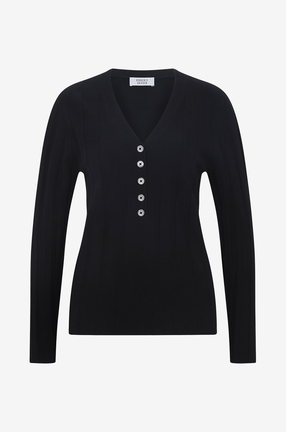 Ribbed organic cashmere jumper with Henley V-neck