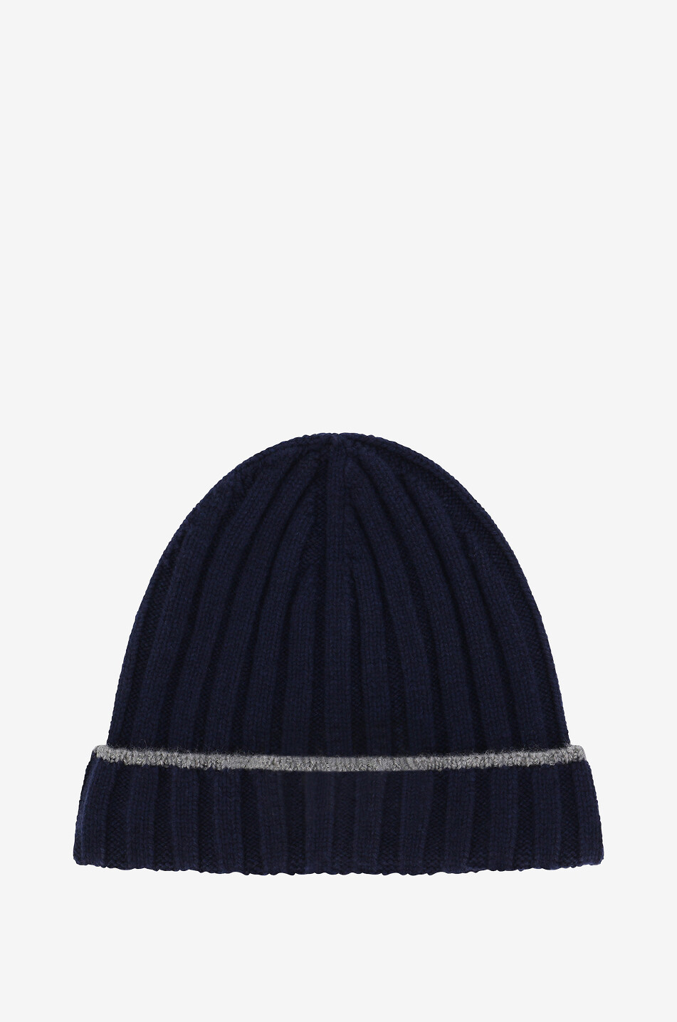BRUNELLO CUCINELLI Rib knit cashmere beanie with contrasting trim Men DARK BLUE 1