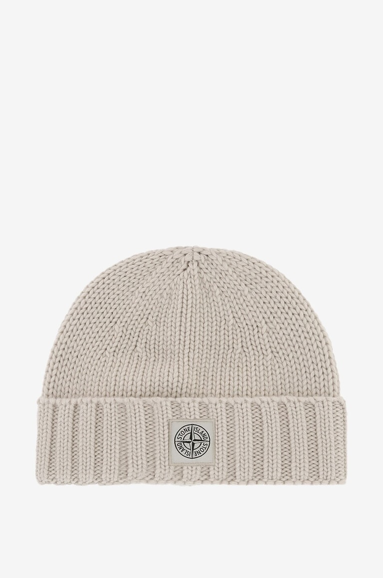 STONE ISLAND Compass patch wool beanie Men LIGHT GREY 1
