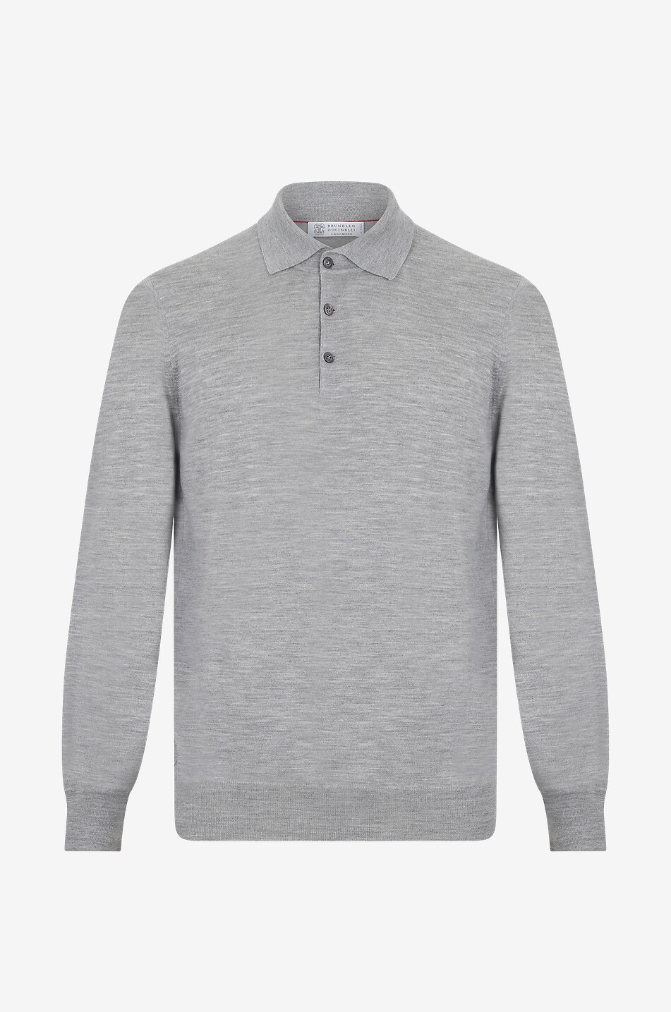BRUNELLO CUCINELLI Woll- und Kaschmir-Strick-Langarm-Polohemd Herren HELLGRAU 1