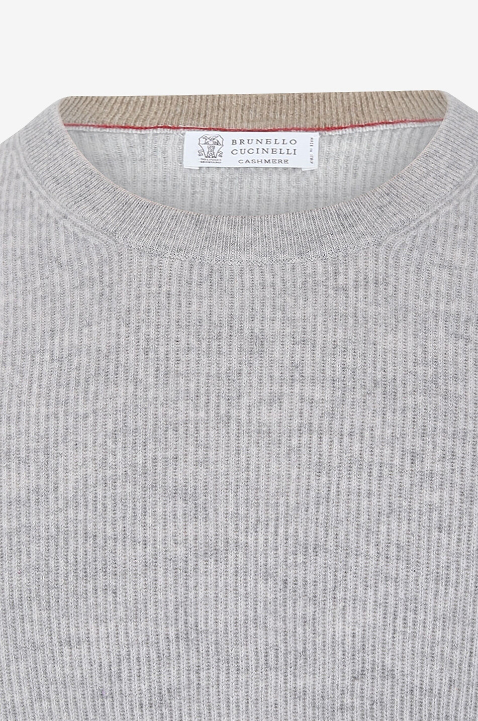BRUNELLO CUCINELLI Ribbed crewneck cashmere jumper Men LIGHT GREY 3