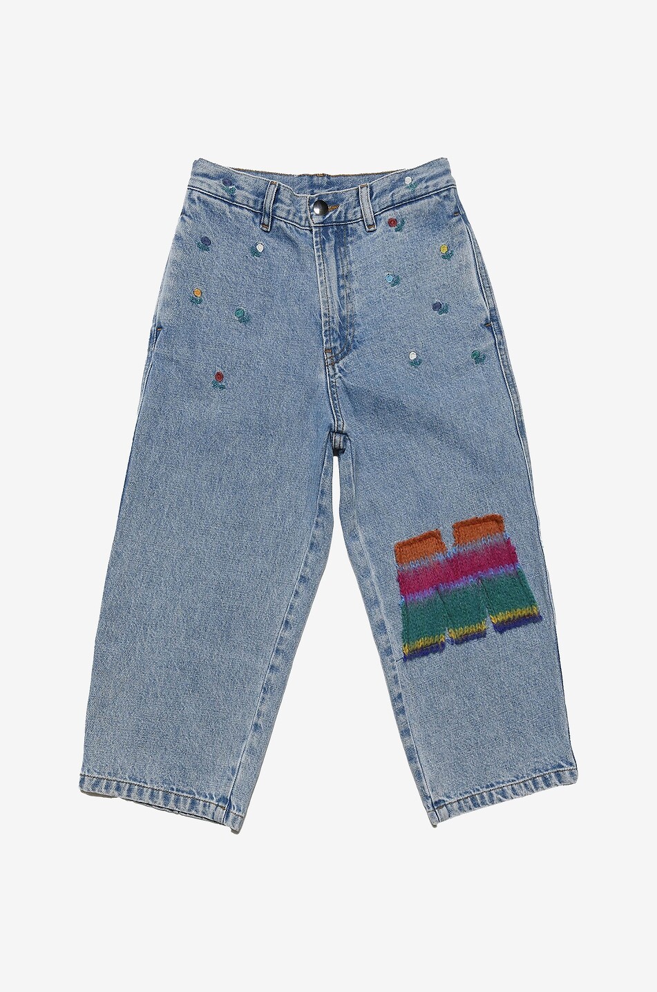 Mädchen-Karottenjeans mit Blüten- und M-Stickerei