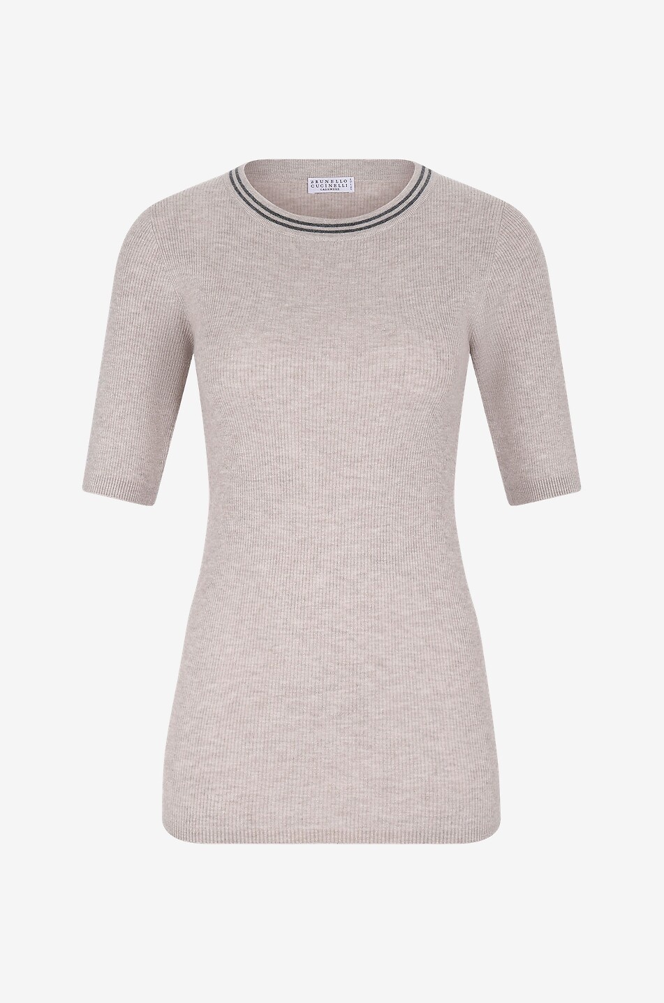 Glittering short-sleeved sheath jumper with striped collar