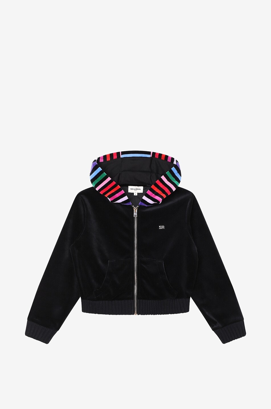 Mädchen-Kapuzensweatjacke aus Samt mit Streifen