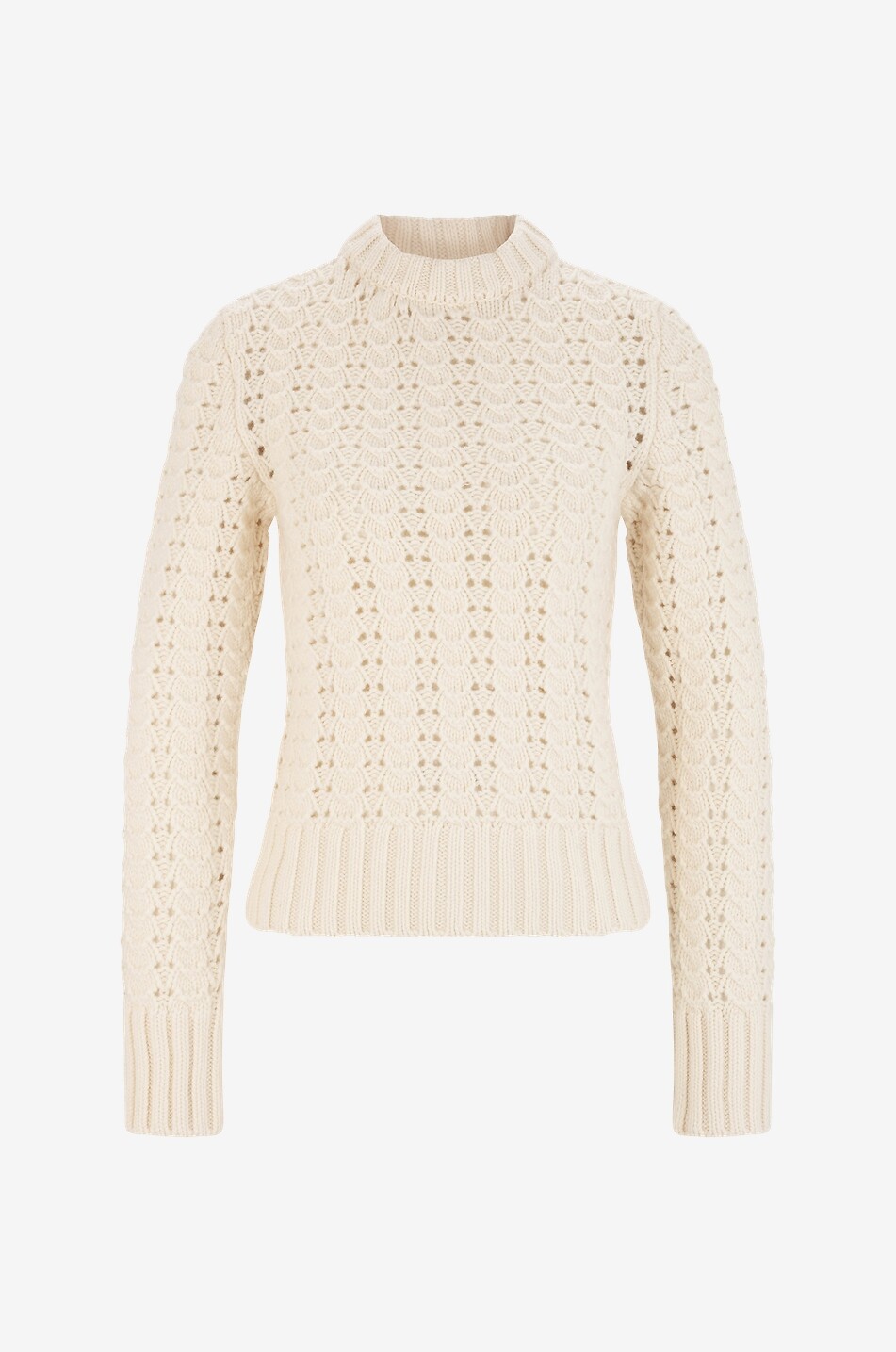 Fitted openwork crewneck jumper