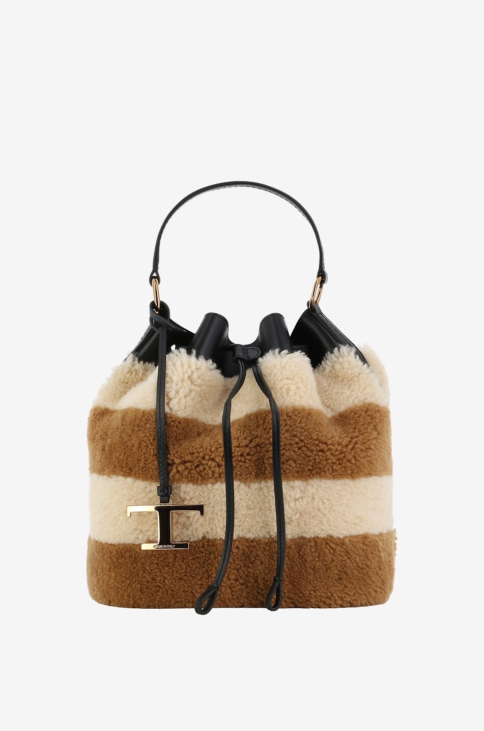 TOD'S Timeless T Small striped bi-material bucket bag Women MULTI COLOURED 1
