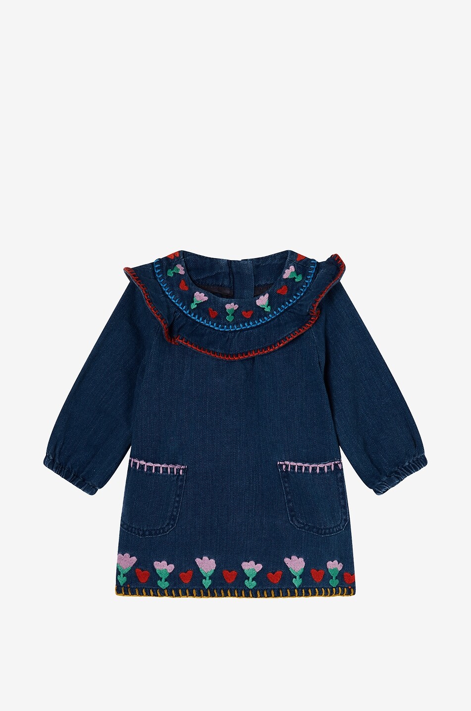 Robe bébé en denim brodé Folk