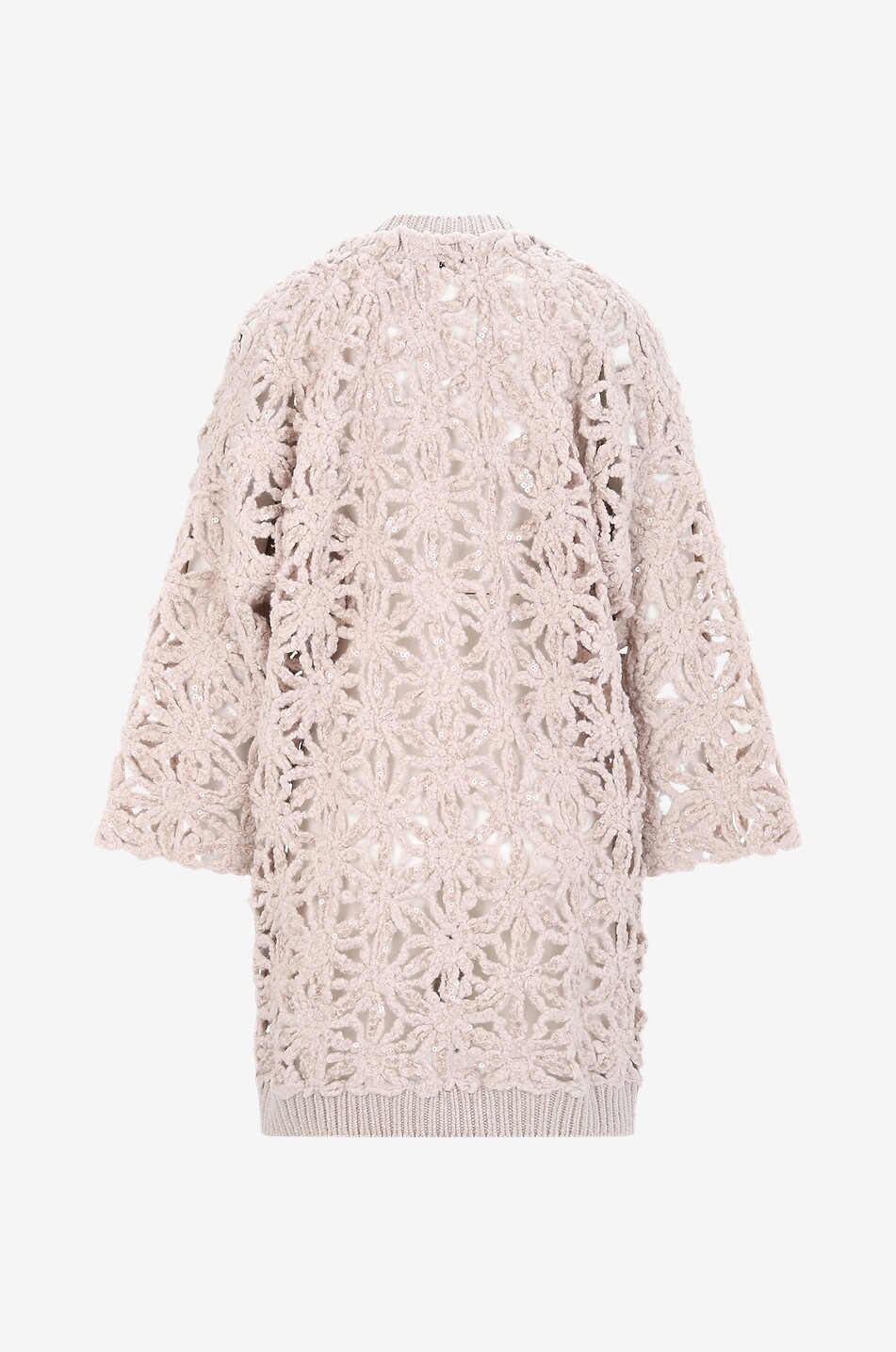 BRUNELLO CUCINELLI Cardigan long ajouré motif fleurs à sequins Femme Beige clair 2