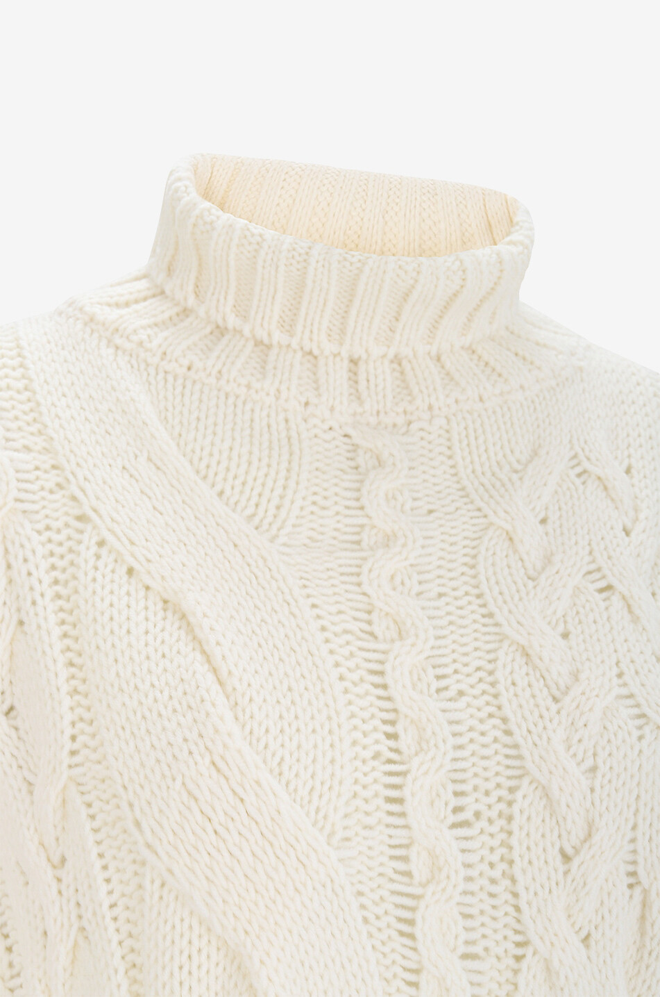 ERMANNO SCERVINO Funnel neck cable knit and lace poncho Women EGGSHELL 3