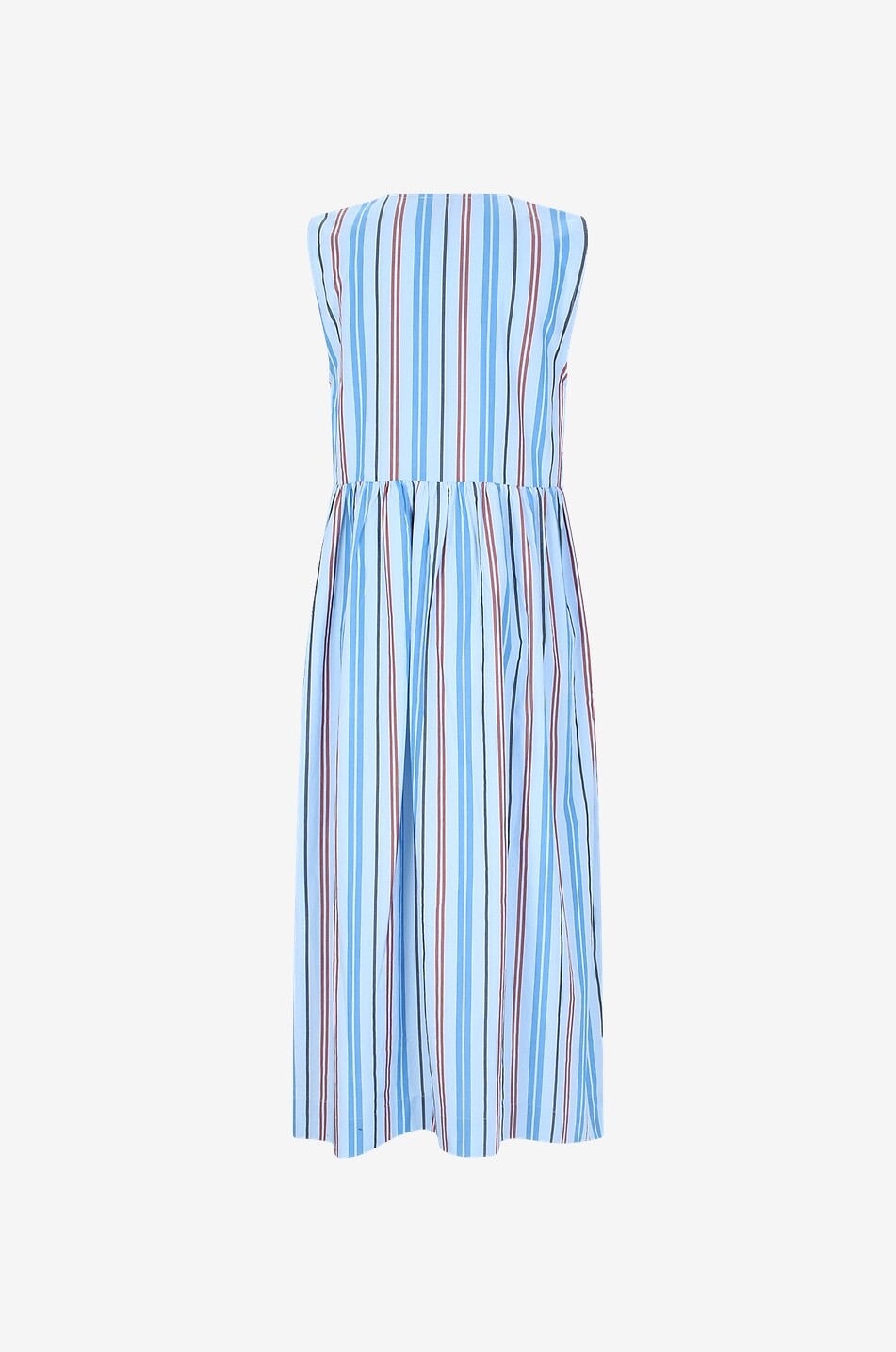 Striped poplin sleeveless midi dress