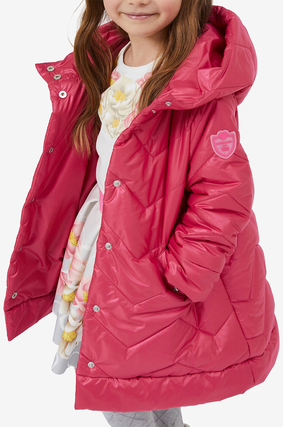 Girl's hooded zigzag quilted coat