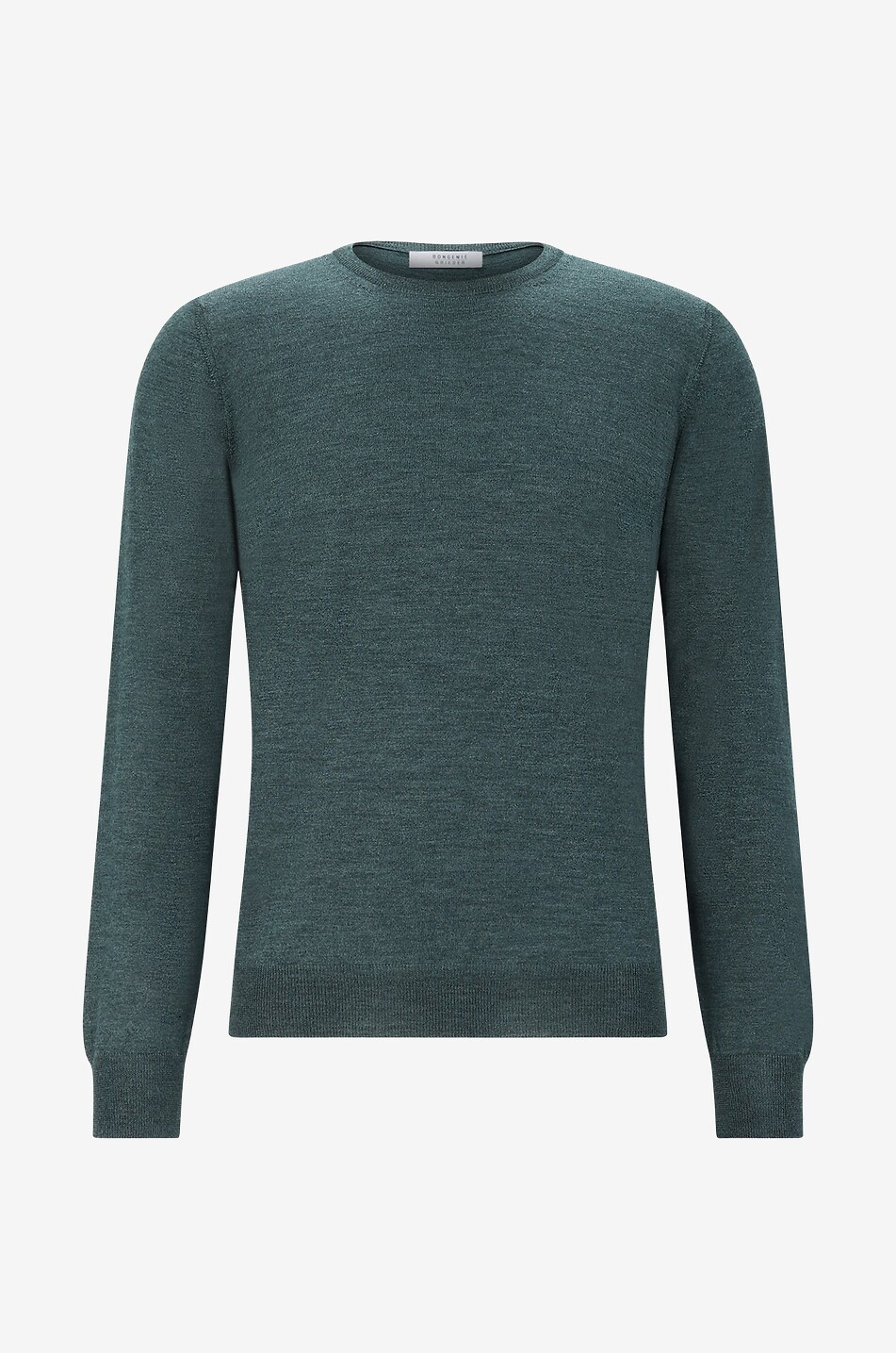 BONGÉNIE Pull fin à col rond en laine et soie Homme VERT MOYEN 1