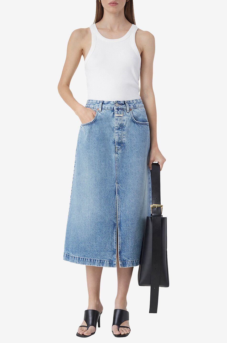 Jupe midi taille basse en denim