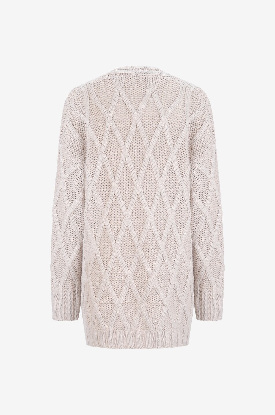 Long chunky diamond patterned V-neck cardigan