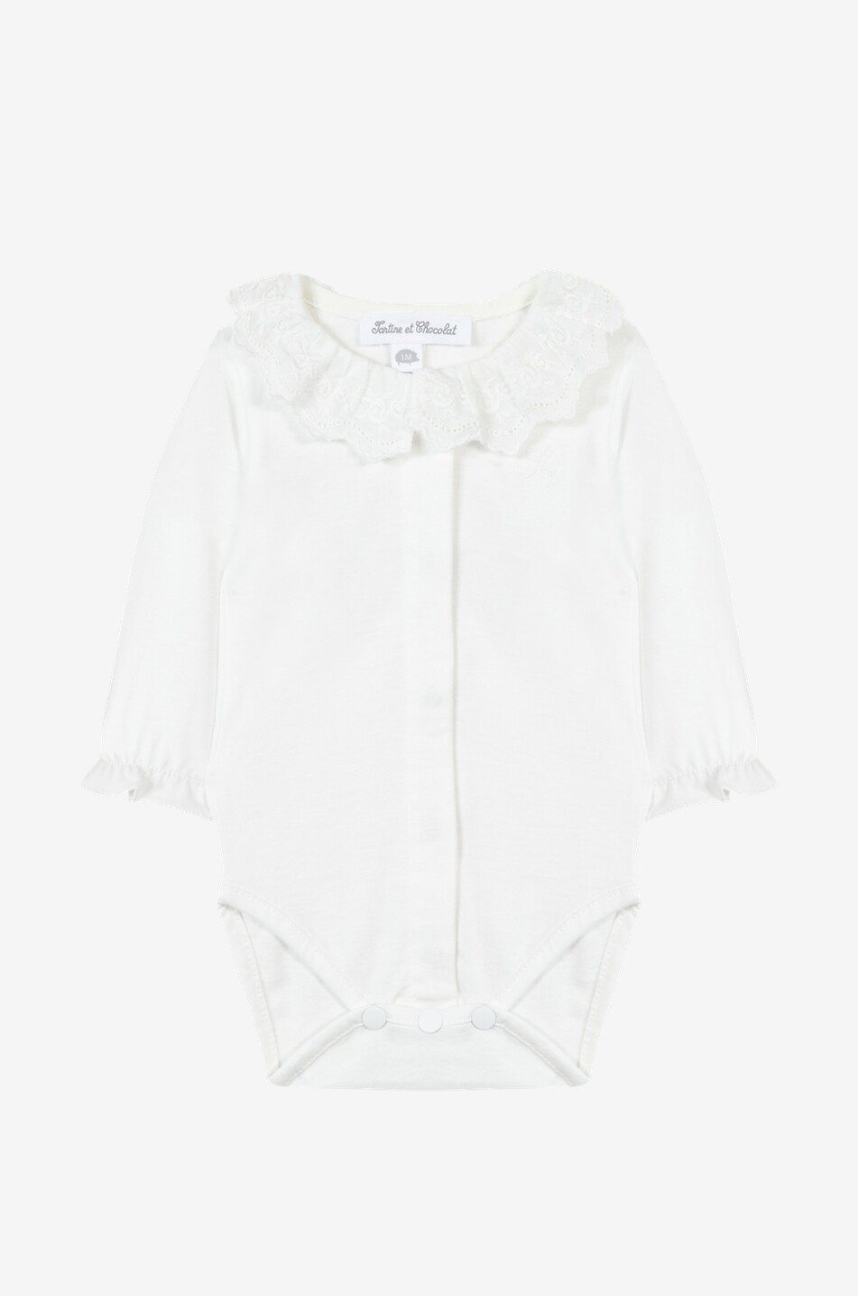 Baby long-sleeve bodysuit with embroidered collar