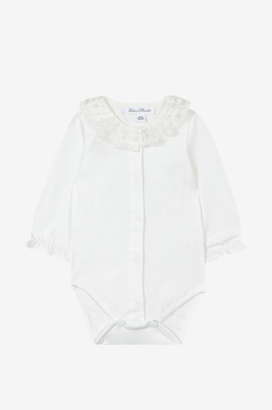 TARTINE ET CHOCOLAT Long-sleeved baby bodysuit with tulle collar Baby WHITE 1