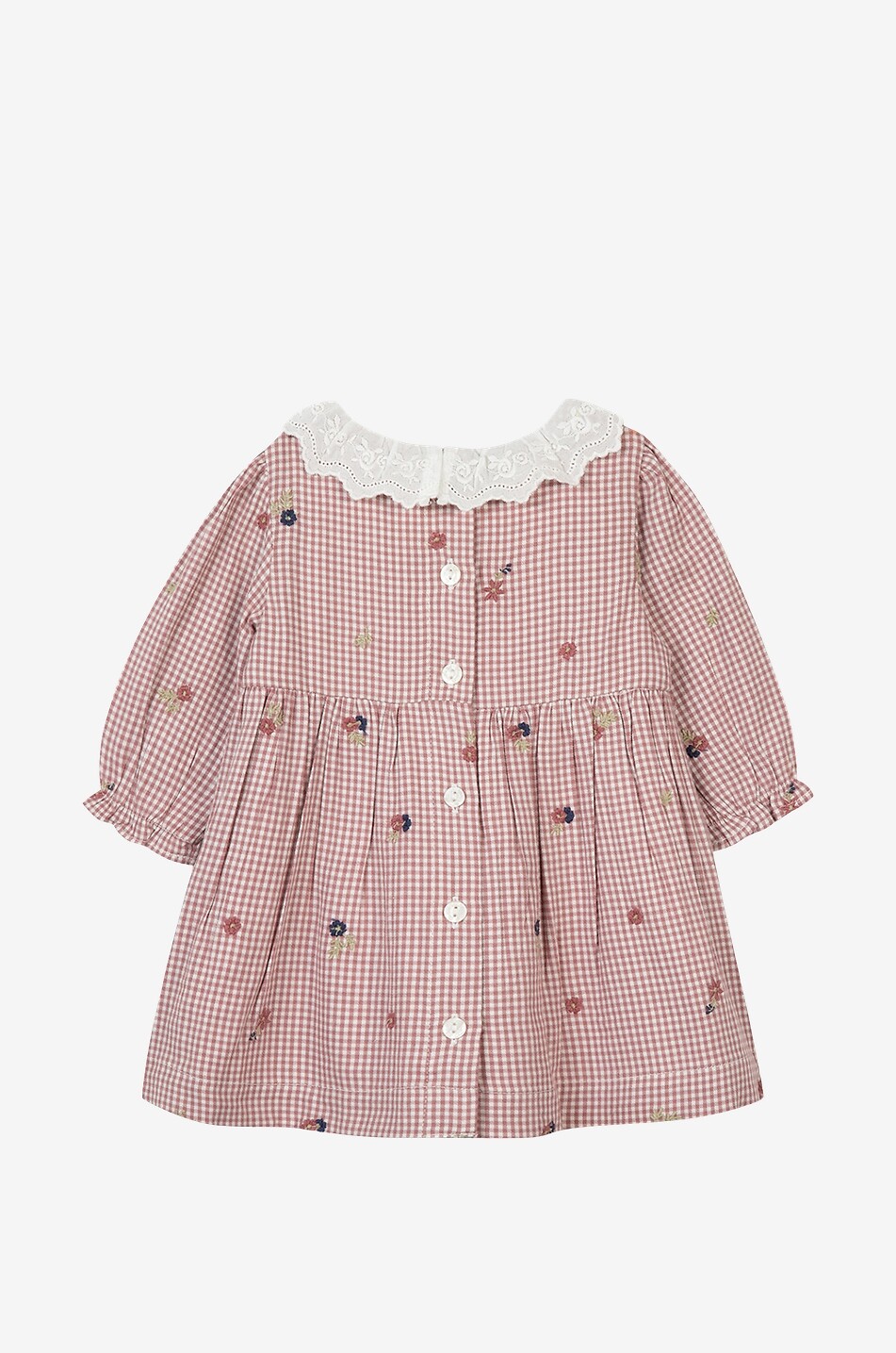 Baby-Kleid mit Vichykaros und Blütenstickereien