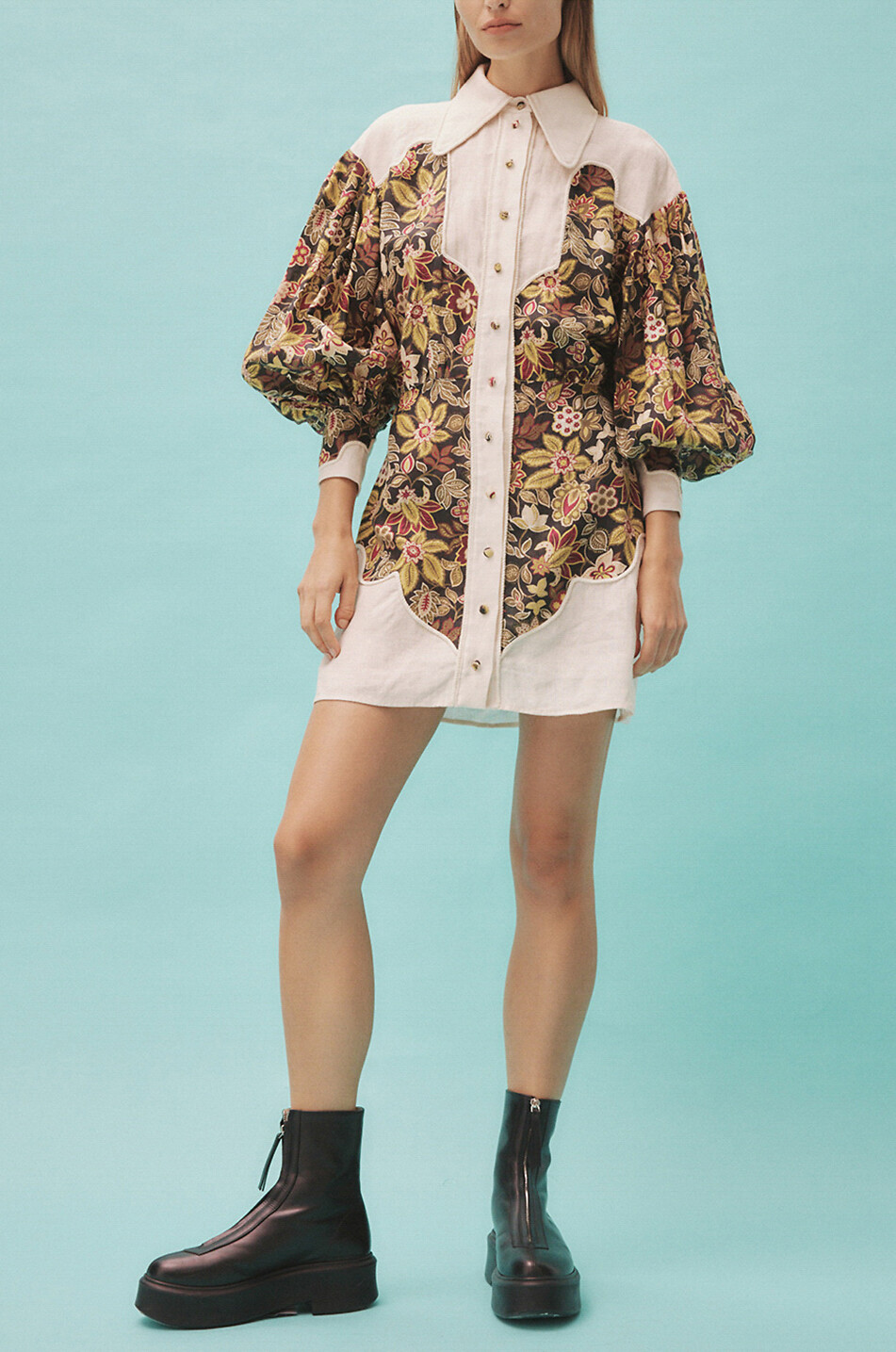 Mini robe chemise en lin fleuri Isabella Panel