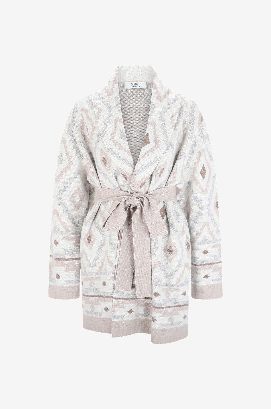 Cardigan jacquard long en cachemire motif Ikat