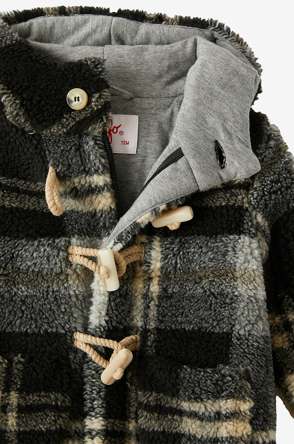 IL GUFO Karierter Baby-Dufflecoat aus Plüsch mit Kapuze Baby SCHWARZ 3