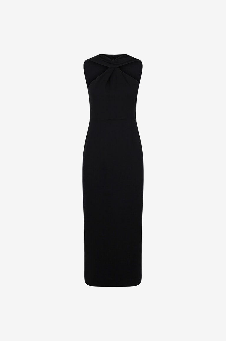 ROLAND MOURET Asymmetric sheath dress with scarf detail Women BLACK 1