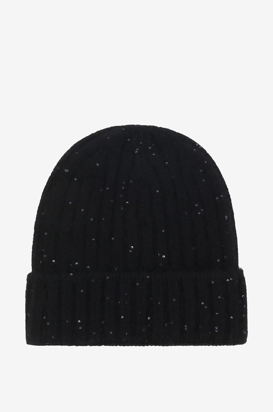 Sequin adorned fluffy rib knit beanie