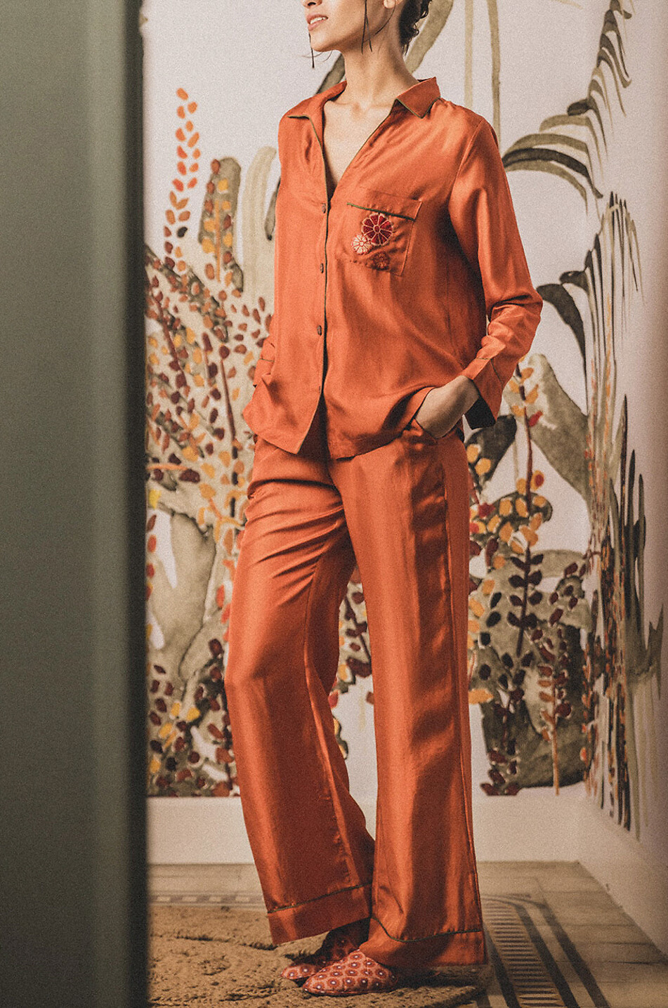 KARMA ON THE ROCKS Tokyo embroidered twill silk pyjamas Women ORANGE 2