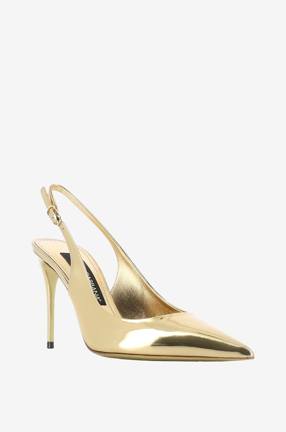 Sling-Back-Pumps aus goldenem Lackleder Lollo 90