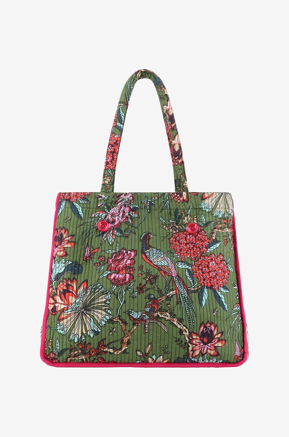 CAROLINE DE BENOIST Sac cabas en coton matelassé Oiseau Vert Maison VERT 3