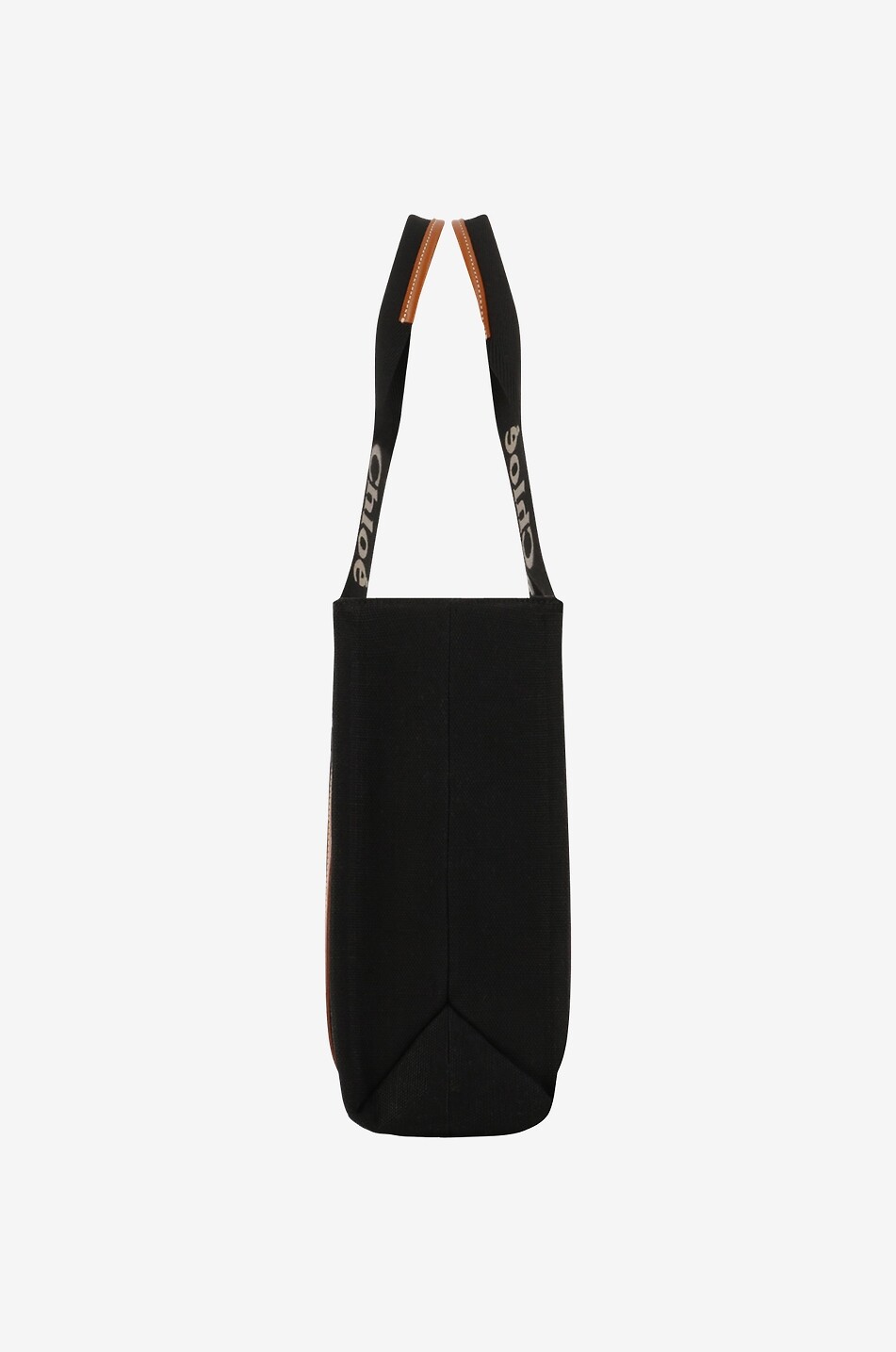 CHLOE Sac cabas en lin et cuir Woody Medium Femme NOIR 4