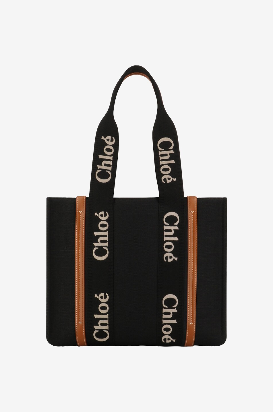 Woody Medium linen and leather tote bag