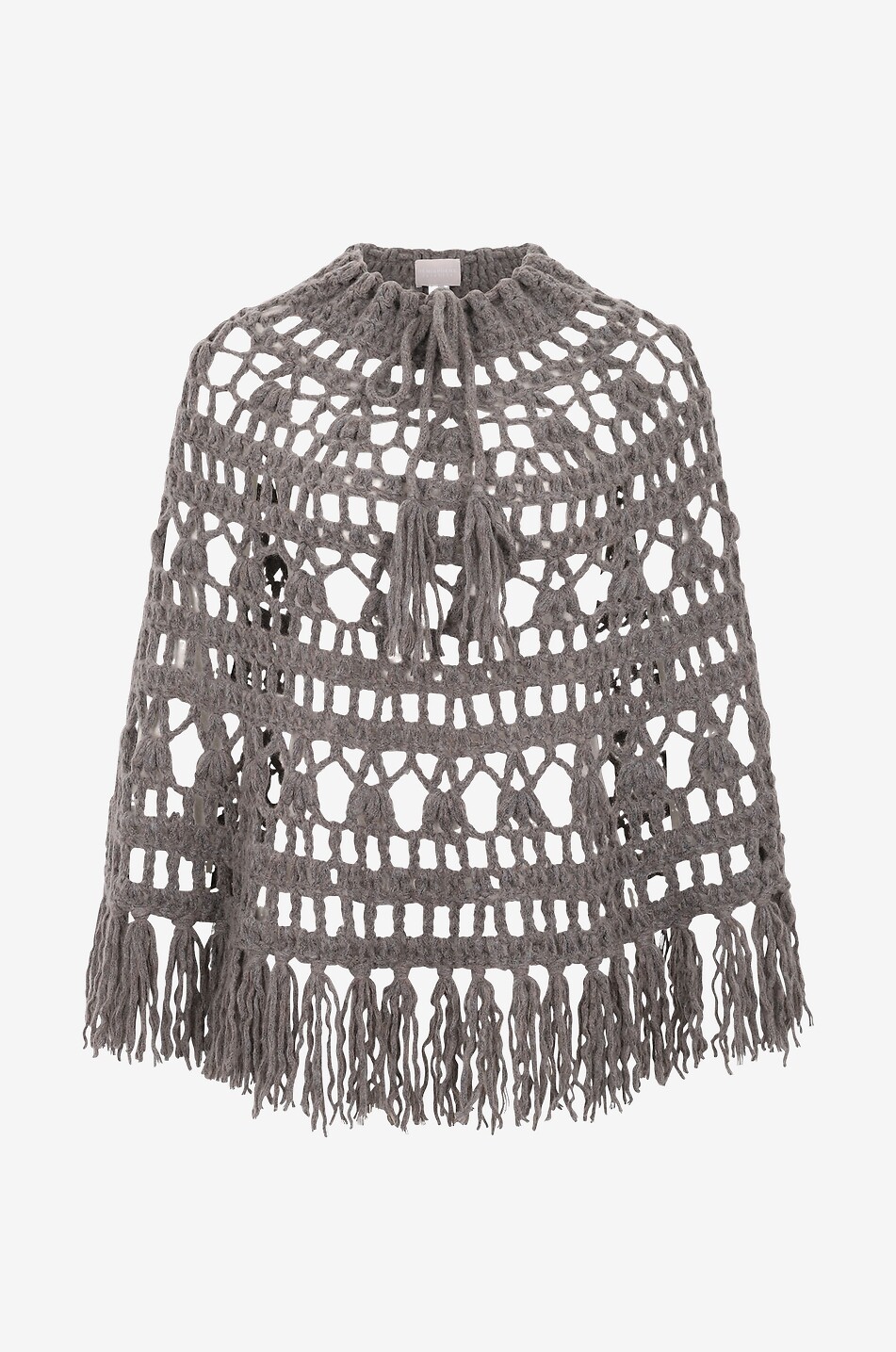 Fringed cashmere and cotton crochet poncho