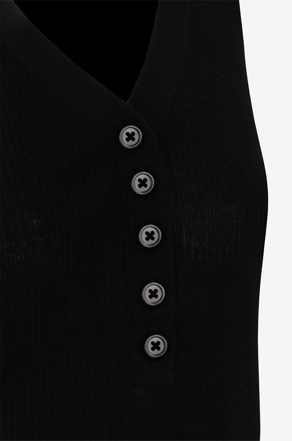 BONGÉNIE Pull chaussette à col V boutonné Femme NOIR 3