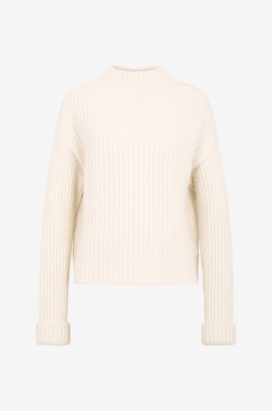 Pull côtelé en cachemire à col entonnoir et revers
