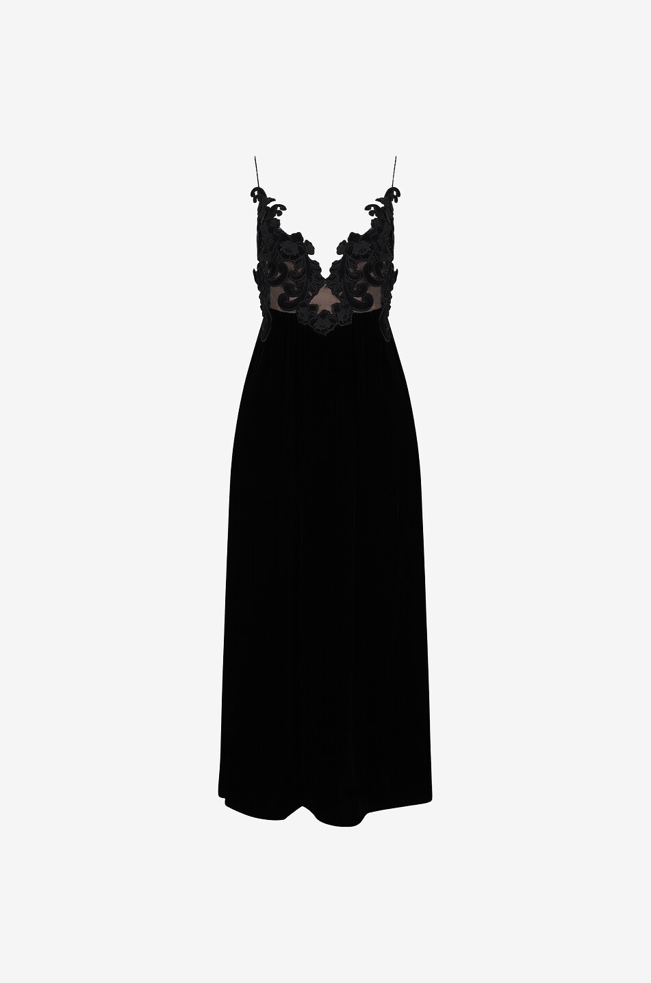 Sensory Velvet strappy midi dress with lace