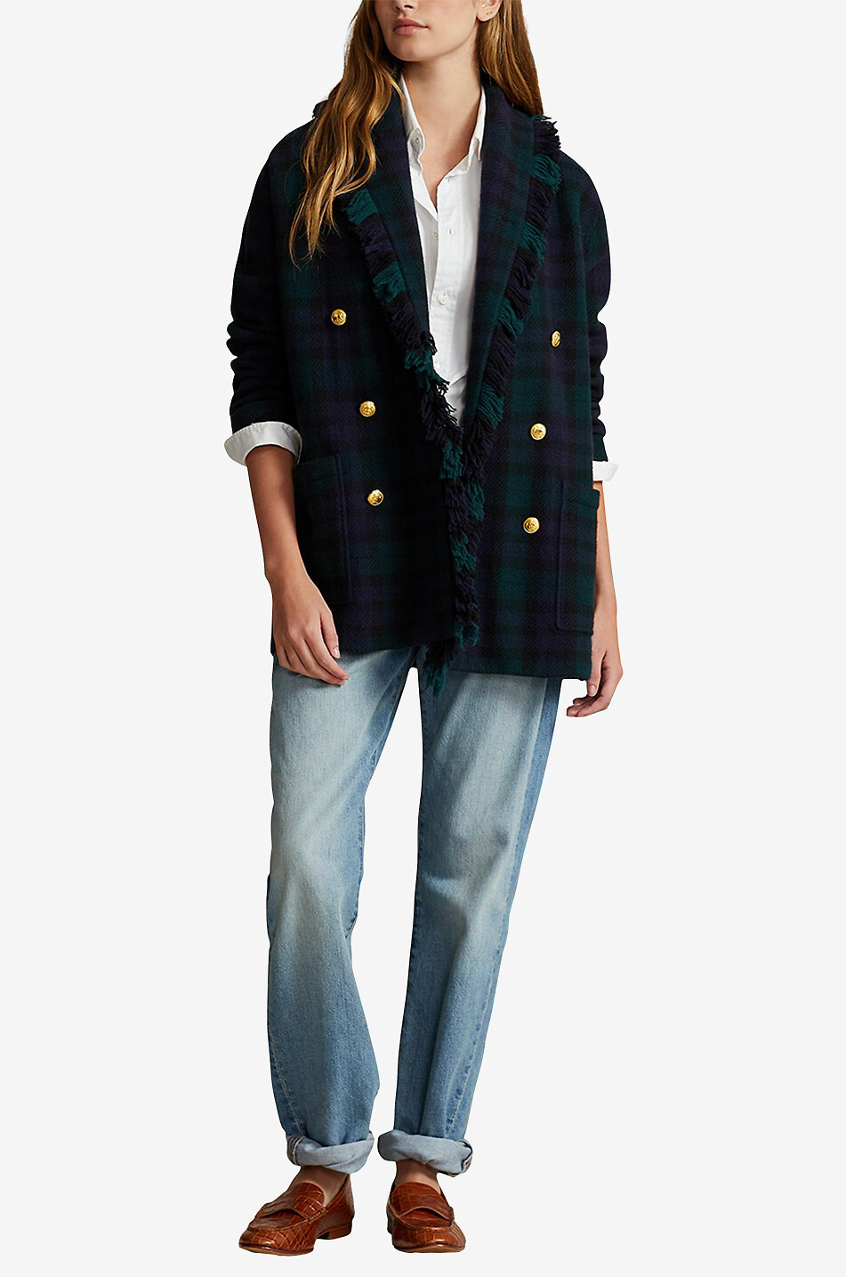 POLO RALPH LAUREN Blackwatch Plaid double-breasted wool blazer Women BLACK 4