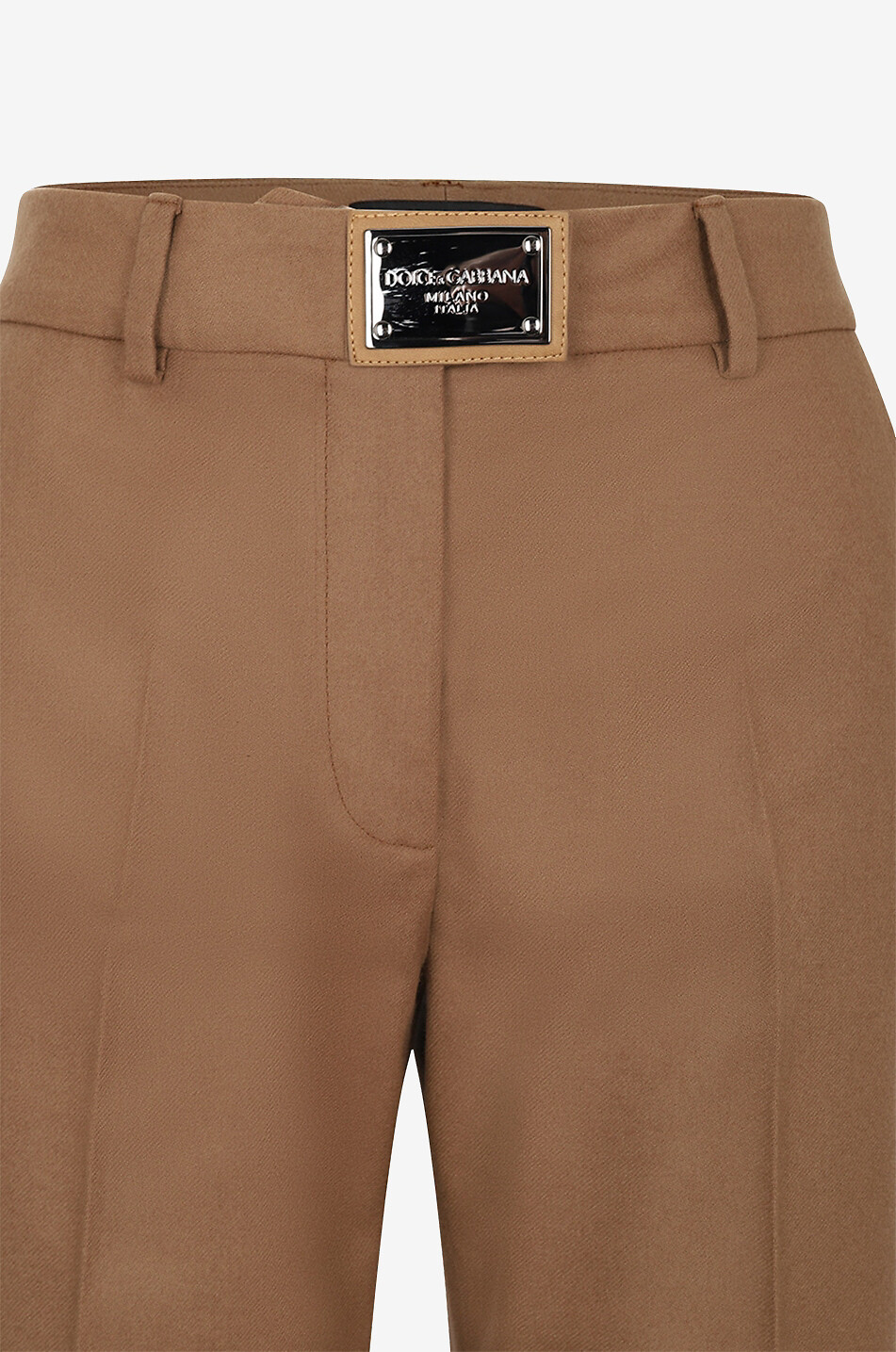 Flared flannel trousers with logo plate