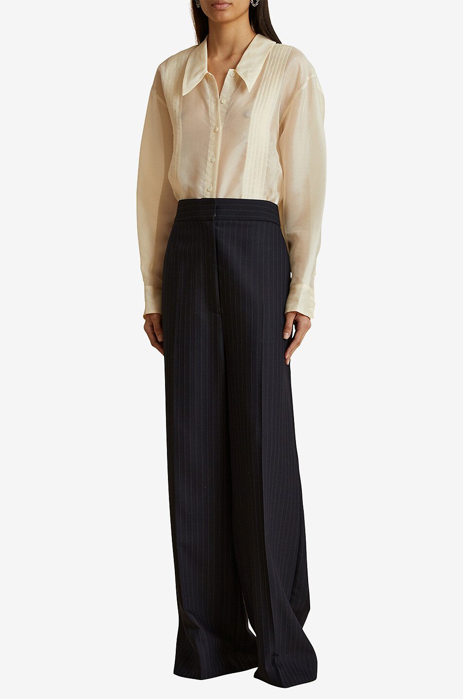 KHAITE The Banton wide-leg pinstripe trousers Women DARK BLUE 2